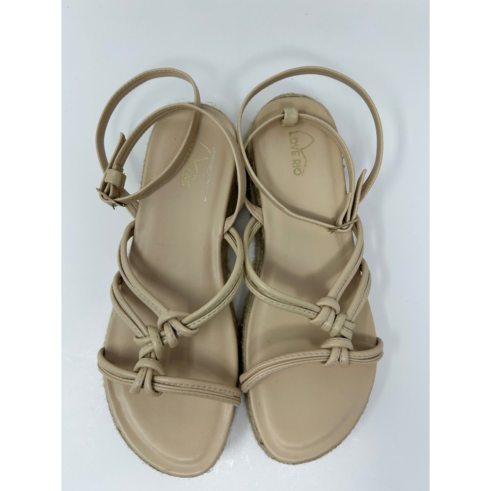 Love Rio Womens Beige Strappy Espadrille Platform Sandals Size 7 Made in Brazil